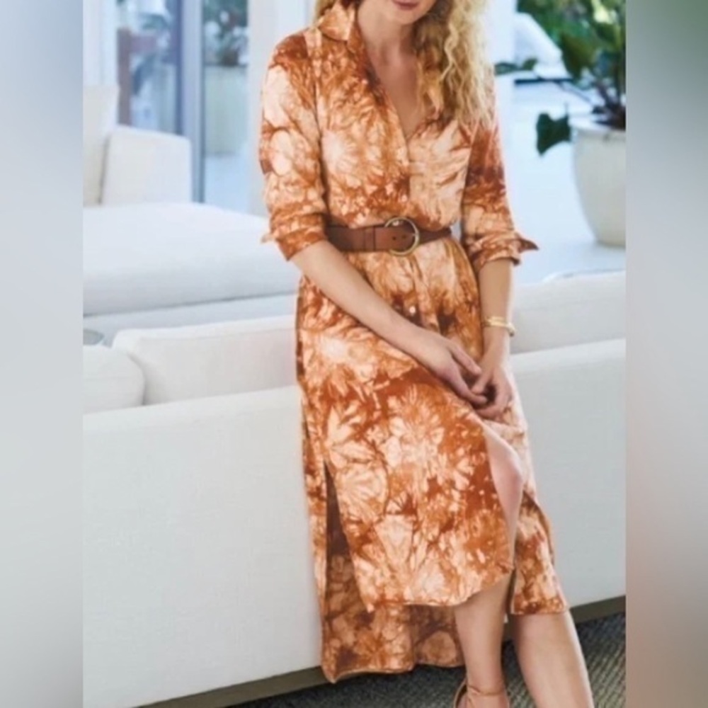 Soft Surroundings Aziza long linen blend shirt dress MP
